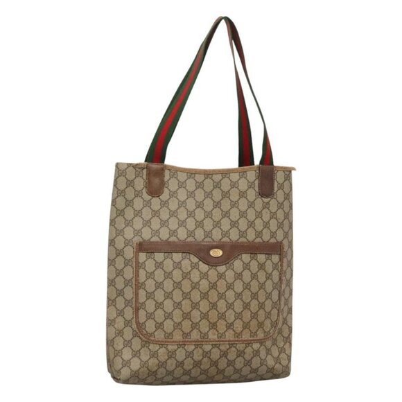 GUCCI GG Supreme Web Sherry Line Tote Bag PVC Beige Green Red Auth 117760 - Picture 1 of 16